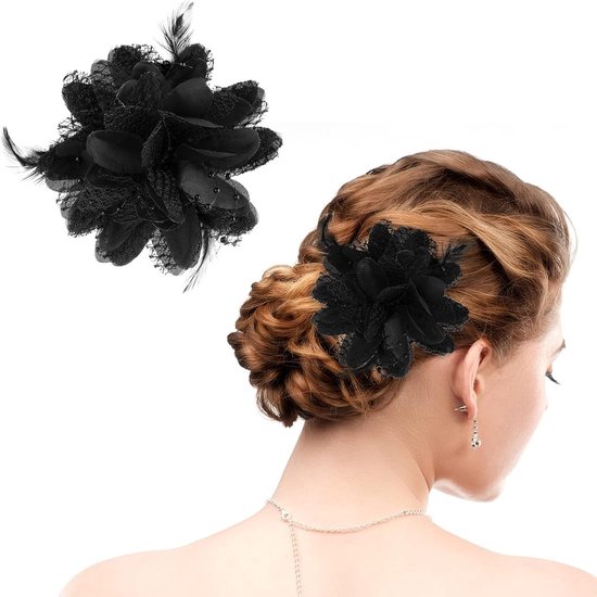 Elegante Haarspeld met Bloemen en Veren voor Feestjes, Bruiloften en Speciale Gelegenheden voor Dames en Meisjes van Merkloos