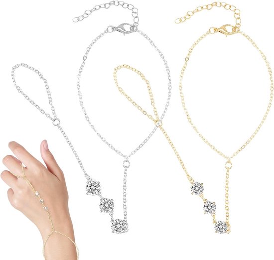 Elegante Hand Harness Armband voor Vrouwen - Set van 2 - Verstelbare Maat 17-22 cm - Stijlvolle Handketting met Ring - Perfect voor Feestjes, Strand en Dagelijks Gebruik van Merkloos