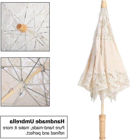 Elegante handgemaakte trouwparasol met kant en bloemenborduurwerk, ideaal voor bruiloften en fotoshoots, decoratieve paraplu voor speciale gelegenheden