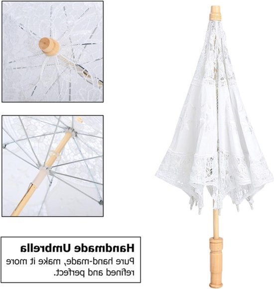 Elegante handgemaakte trouwparasol met kant en bloemenborduurwerk, zijden stof, perfect voor bruiloften en fotoshoots, decoratieve paraplu voor speciale gelegenheden