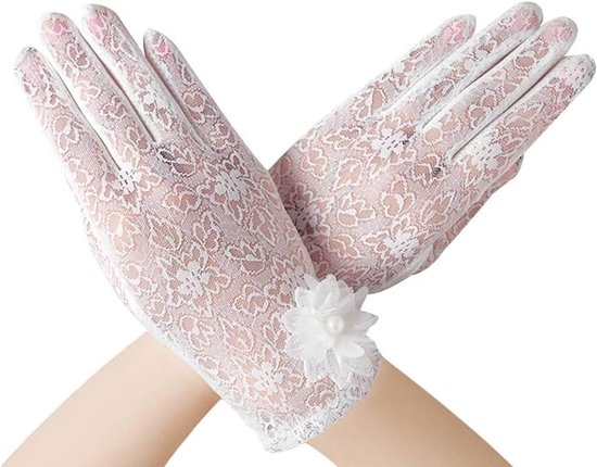 Elegante Korte Handschoenen met Bloemenkant voor Bruiloft, Opera en Halloween - UV Bescherming en Elastisch Design van Merkloos