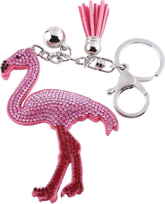 Elegante roze kristallen flamingo sleutelhanger charm pendant voor handtas en tas met mok van Merkloos