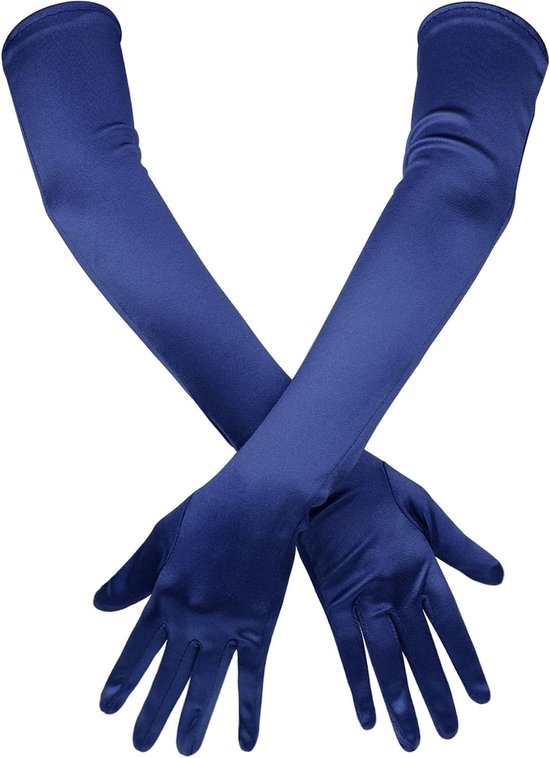 Elegante Satijnen Lange Handschoenen van 53 cm voor Avondfeesten, Danspartijen en Bruiloften - Donkerblauw van Merkloos