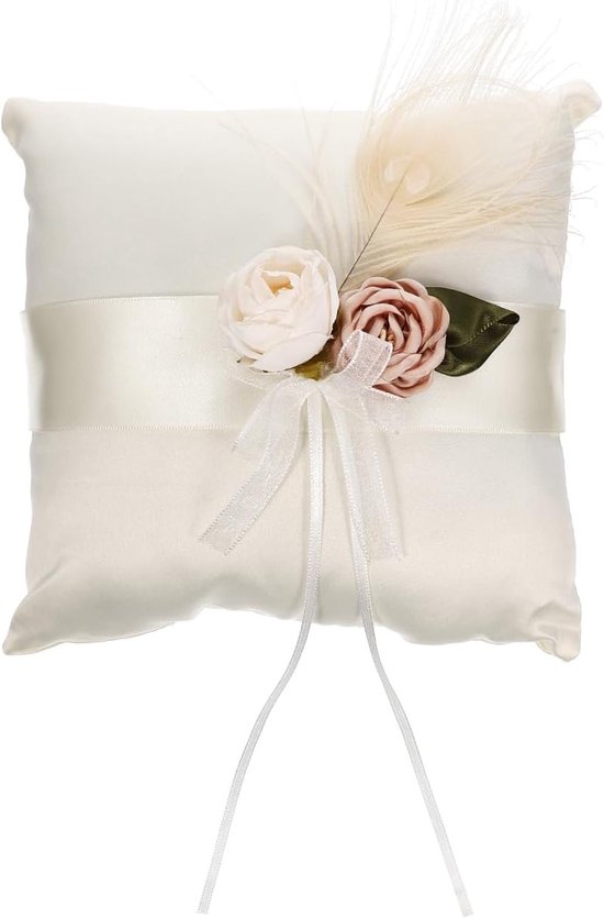 Elegante Satijnen Ringkussen met Bloemen voor Trouwen - Perfect voor Ringen en Sieraden Presentatie van Merkloos