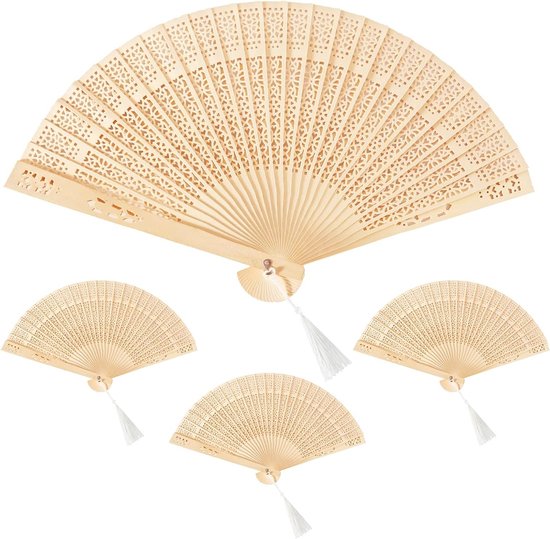 Elegante Vouwfans van Bamboe voor Bruiloften - 4 Stuks Decoratieve Handfans met Kwastjes voor Mannen en Vrouwen van Merkloos