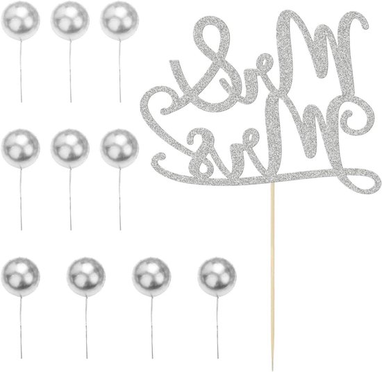 Elegante Zilveren Cake Insert met 10 Zilveren Ballen Decoratie voor Bruiloften, Gebak en Feestjes van Merkloos