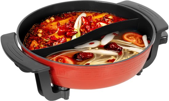 Elektrisch Hot Pot Met Deksel 1360W 220V 6L Chinese Fondue Dubbelzijdige Kookpan Voor 3-4 Personen