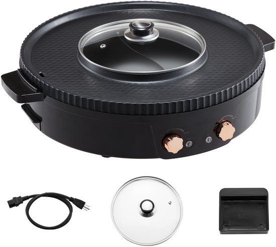 Elektrische 2-In-1 Kookpot met Grill, 1800 W, Rookloze Bbq-Grill En Nederlandse Oven met Aparte Temperatuurregeling, Antiaanbakoppervlak, Geschikt voor 2-8 Personen