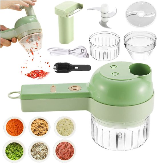 Elektrische 4-in-1 Groentesnijder, Draagbare Mini Blender voor Snijden, Hakken en Malen van Knoflook, Uien en Peper