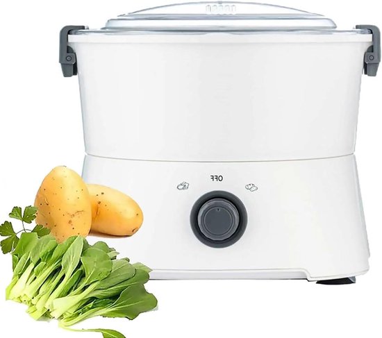 Elektrische aardappelschiller - Automatische schilmachine - Efficiënt groenten schillen - 6 roestvrijstalen messen - 1 kg per keer - Wit