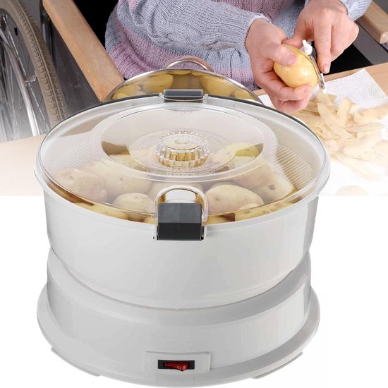 Elektrische Aardappelschiller - Groentesnijder Automatisch - Snel Groenten Bereiden - Met Opvangbak - 1 kg Capaciteit - Wit
