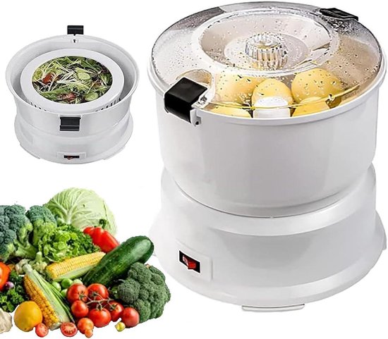 Elektrische Aardappelschilmachine - Automatische Schilmachine Groente - Snel Aardappels Schillen - 2-in-1 Functie Groentedroger - 1 kg Capaciteit - Wit