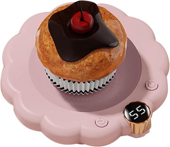 Elektrische bekerwarmer - warme onderzetter met constante temperatuur - automatisch opwarmende melkverwarmer - slimme voor kantoor met digitaal led-display - functie - roze
