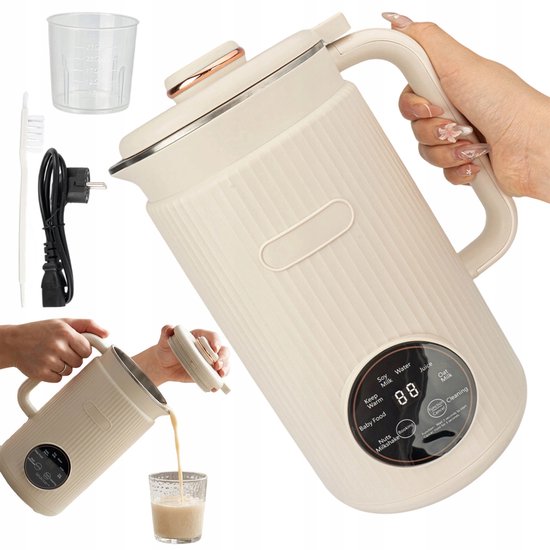 Elektrische Blender - Automatische Blender - Sojamelkmaker - Multifunctionele Keukenmachine - 1200 ml - 1-18 Uur Timer - 12 RVS Messen - Zelfreinigend - 8 Programma's - Voor Sojamelk & Havermelk & Sap & Soep