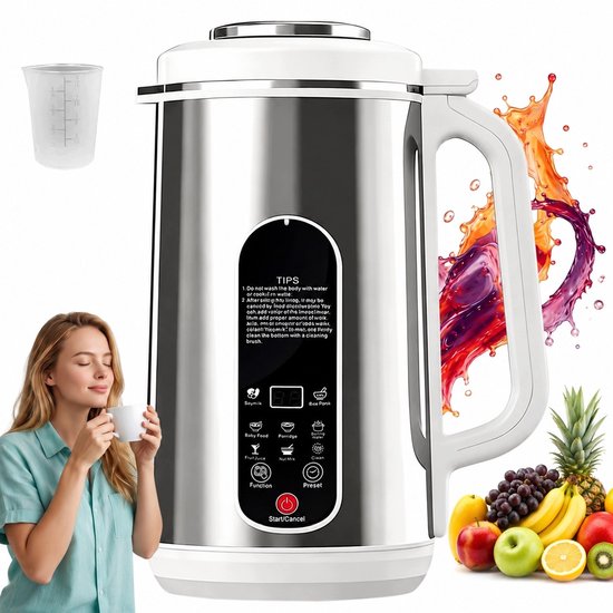 Elektrische Blender - Automatische Blender - Sojamelkmaker - Multifunctionele Keukenmachine - 1200 ml - 24 uurs Timer - 4 uur Warmtebehoud - Zelfreinigend - 8-in-1 - Voor Sojamelk & Notenmelk & Babyvoeding & Sap
