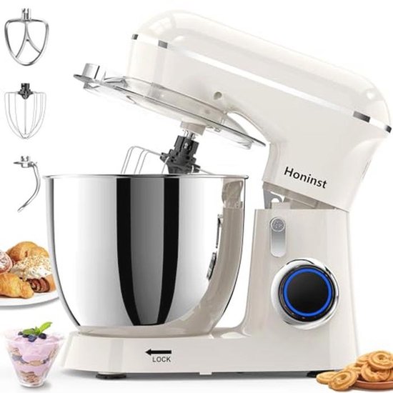 Elektrische Blender met 10 Snelheden & 660 W - 3-in-1 Keukenmixer met Kom, Deeghaak en Garde van Merkloos