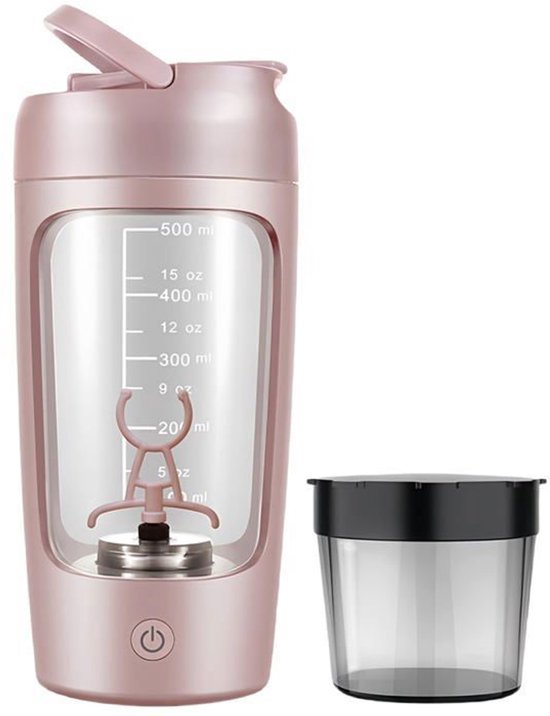 Elektrische blenderbeker, 601-700 ml inhoud, met poederreservoir, draagbaar, 1200 mAh capaciteit, geschikt voor smoothies en eiwitpoeder, roze. van Merkloos