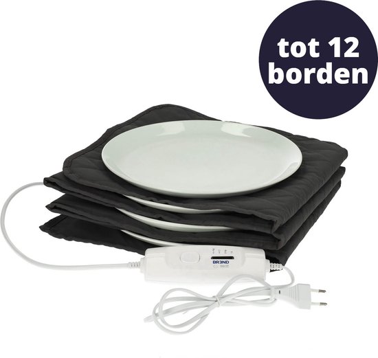 Elektrische Bordenwarmer tot 12 Borden - 4 Temperatuurniveaus tot 70°C - Wasbare Hoes - Warmhoudplaat – Antraciet - BREND BR-2209