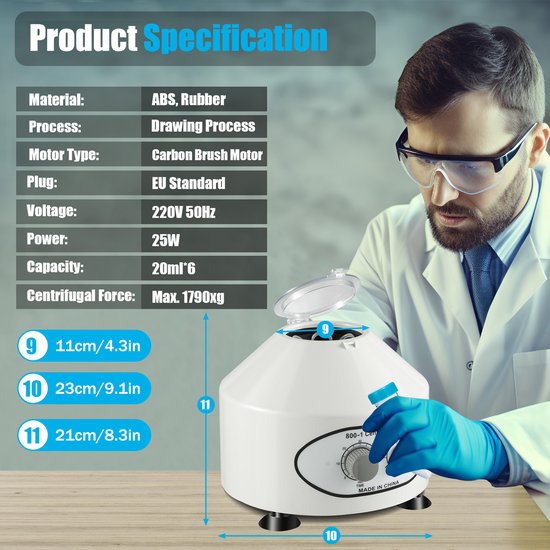 Elektrische Centrifuge Machine - 25 W Vermogen - 4000 RPM Snelheid - 3.6 kg Gewicht - Laboratoriumapparaat