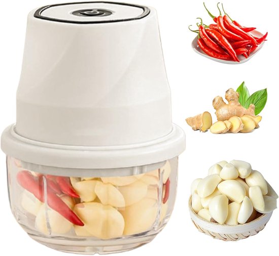 Elektrische Chopper - Keukenmachine Mini - Snel Ingrediënten Snijden - Glazen Container - 350 ml Inhoud - Zilver