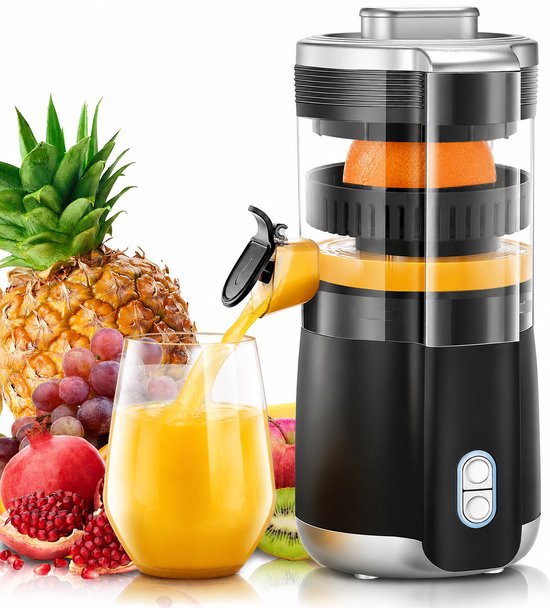 Elektrische Citruspers 100W – 2 Perskegels – Druipstopper – Oververhittingsbeveiliging – BPA-Vrij – Sinaasappel, Citroen & Meer – Zwart