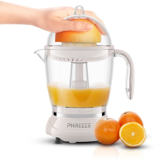 Elektrische Citruspers met 600ml Reservoir & Pulpfilter - Afneembare Schenkkan met Kraan en Hendel - Sinaasappelpers, Citroenpers & Limoenpers - Incl. Twee Perskegels - Automatische Reverse Functie - Vaatwasserbestendig van Merkloos