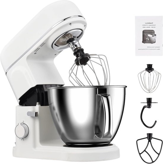Elektrische Deegmixer - Keukenmachine Mixer - Bakken en Koken - 10 Snelheden - 5 Liter Kom - Wit