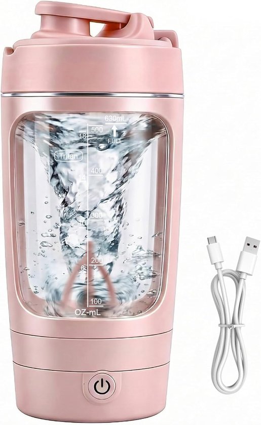 Elektrische eiwitshaker 630 ml, draagbare automatische vortexmixer met USB-C oplading, 1200 mAh, 9000 omwentelingen per minuut, BPA-vrije Tritan shakerfles, geschikt voor eiwitshakes en melkdranken (Roze)