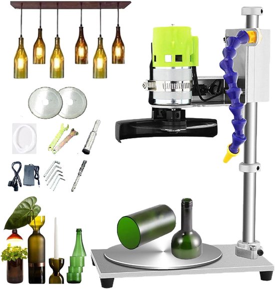 Elektrische Flessensnijder - Glassnijmachine Doe-het-zelf - Flessen Hergebruiken - 7 Snelheden Instelbaar - 2000-6000 tpm - Zilver