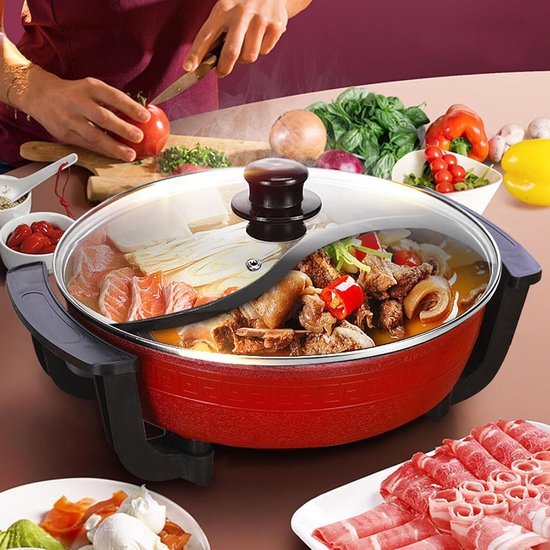 Elektrische Fonduepan - Hotpot - Gezellig Tafelen - Twee Compartimenten - 6 Liter - Zilver