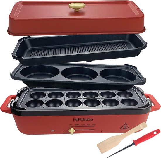 Elektrische Gegrillde Pan met 3 Verwisselbare Platen voor Takoyaki, Pannenkoekjes en Steak
