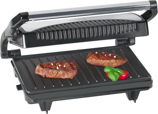 Elektrische Grill - Contactgrill - Lekker Grillen - Antiaanbaklaag - 700 Watt - Zwart zilver