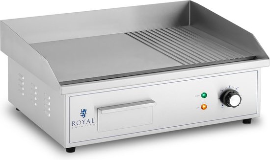Elektrische grillplaat - 548 x 350 mm - Ribber + Flat - 3.000 W - Royal Catering