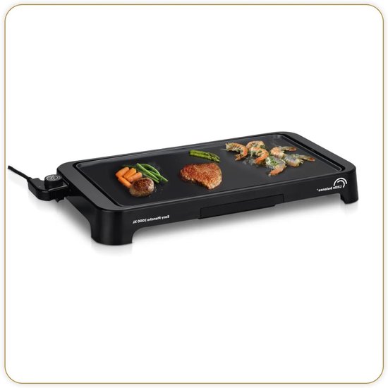 Elektrische Grillplaat - Bakplaat Grill - Gezellig Tafelen - XXL Grilloppervlak - 49 x 27 cm - Zwart