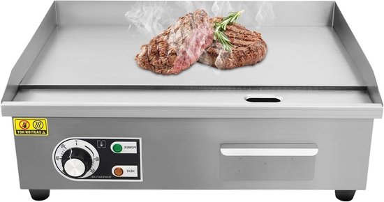 Elektrische Grillplaat - Bakplaat Grill - Professioneel Koken - Snelle Opwarming - 55 x 43 x 24 cm - Zilver