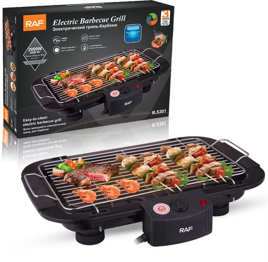 Elektrische Grillplaat - Teppanyaki Bakplaat - Tafelgrill - 6 personen - Regelbare thermostaat - Geschikt voor thuisfeesten, kamperen en binnenbarbecue - Zwart
