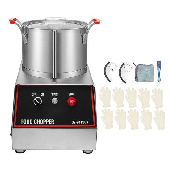 Elektrische groente- en fruitsnijder - Multi-cutter - 750 W - 7,71 L Capaciteit - RVS Behuizing - Drukknopbediening - Horecakwaliteit