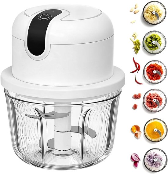 Elektrische Groentensnijder 350 ml met 3 RVS Messen - USB Oplaadbare Hakker voor Uien, Knoflook, Groenten en Noten