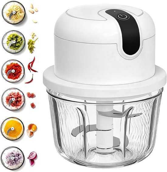 Elektrische Groentensnijder 350 ml met 3 RVS Messen - USB Oplader voor Uien, Knoflook, Groenten en Noten