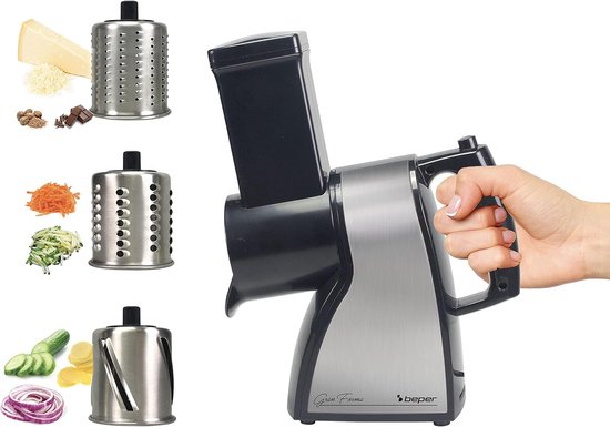 Elektrische Groentesnijder - Kaasrasp Versnipperaar - Keuken Voorbereidingen - 3 Roestvrijstalen Rollen - 16 Kilogram - Zilver en Zwart