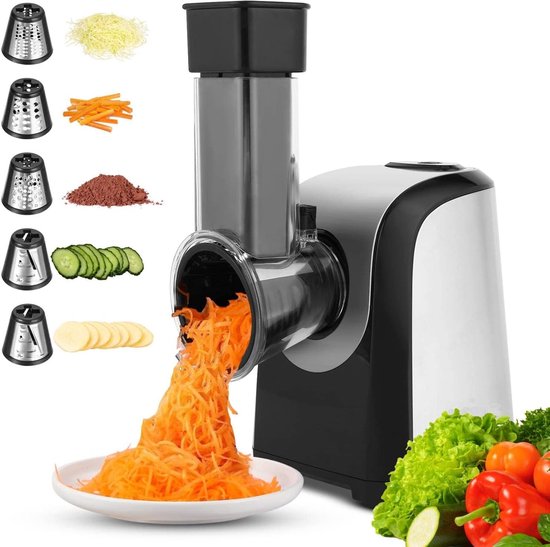 Elektrische Groentesnijder - Keukenmachine Rasp - Snel Ingrediënten Bereiden - Vijf Raspopzetstukken - 305 x 195 x 245 cm - Zwart van Merkloos