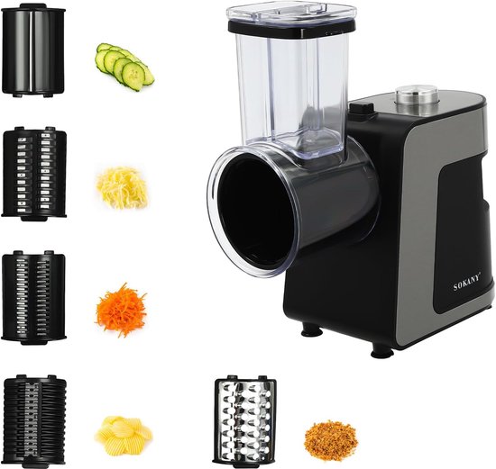 Elektrische Groentesnijder - Keukenmachine Raspen - Snel Groenten Snijden - 1000W Pure Koper Motor - 10 Messen - Zwart