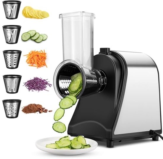 Elektrische groentesnijder van rvs met 5 snijtrommels - multifunctionele keukenrasp 250 W van Domo