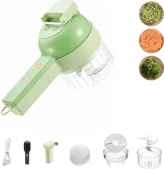 Elektrische Groenteversnipperaar- Knoflook ui- USB Oplaadbaar- Keukenmachine met Reinigingsborstel- 2 Messen- Lepel en Aardappelschiller van Merkloos