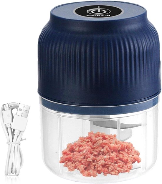 Elektrische Hakker - Keukenmachine Mini - Maaltijden Voorbereiden - Snoerloos Opladen - 300 ml - Blauw