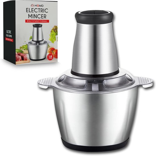 Elektrische Hakmolen - 1,8 Liter - Food Chopper met 2 Snelheden - 300W - RVS Kom voor Groenten, Noten en Vlees