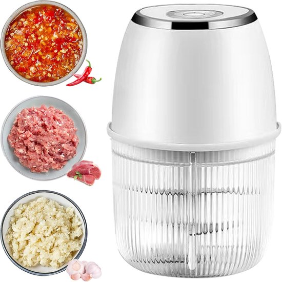 Elektrische Hakmolen - 350ML - Hulpje in de keuken -USB oplaadbaar - Mini Portable Chopper - Blender - Keukenmachine - Krachtig - Draadloos - Babyvoeding blender - voor uien, fruit, noten, vlees en knoflook - Wit