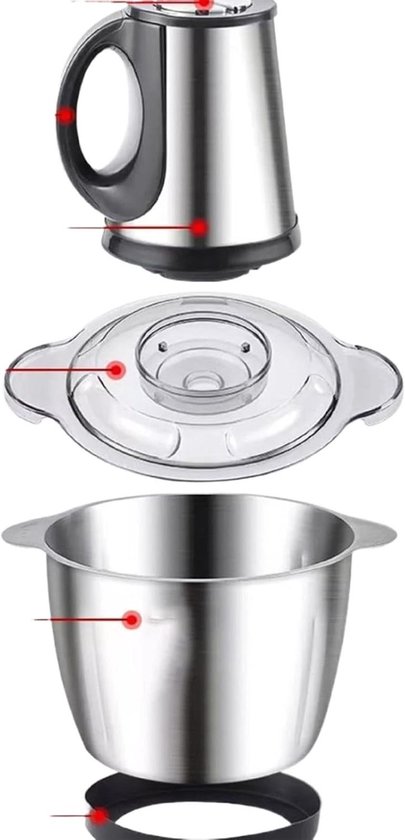 Elektrische hakmolen - Keukenmachine mini - Snel ingrediënten snijden - Roestvrij staal design - 1.3 kg - Zilver