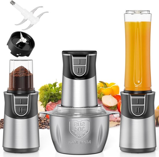 Elektrische Hakmolen - Keukenmachine Multihakker - Eten Bereiden - 3-in-1 Functionaliteit - 2 Liter Kom - Zilver