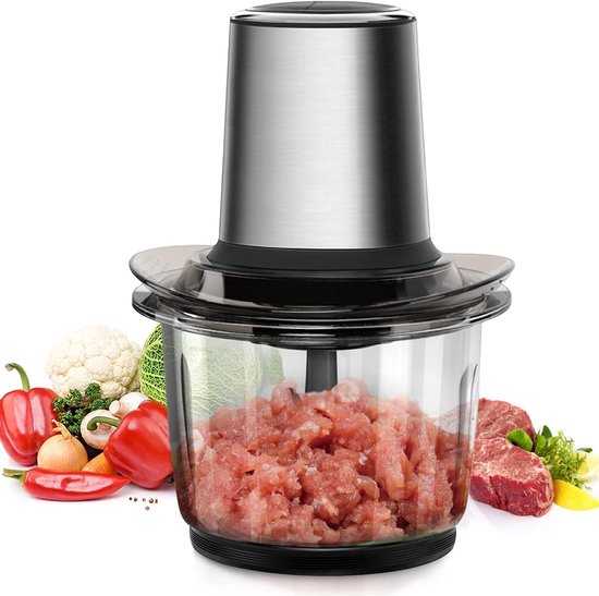 Elektrische Hakmolen - Keukenmachine Universal - Snel Ingrediënten Snijden - 4 Roestvrij Staal Messen - 1.5L Glazen Kom - Multicolor